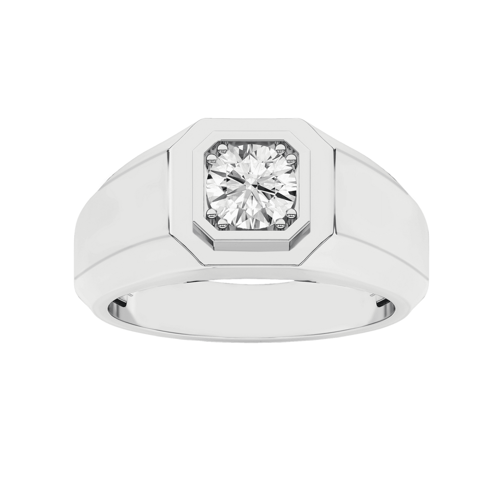 Gent's White 14 Karat Ring one = 1.00ct Round F VS Lab Grown Diamond F