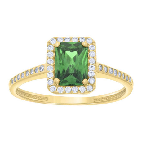 Lady's Yellow 14 Karat Green and white cz Fashion Ring Length 9