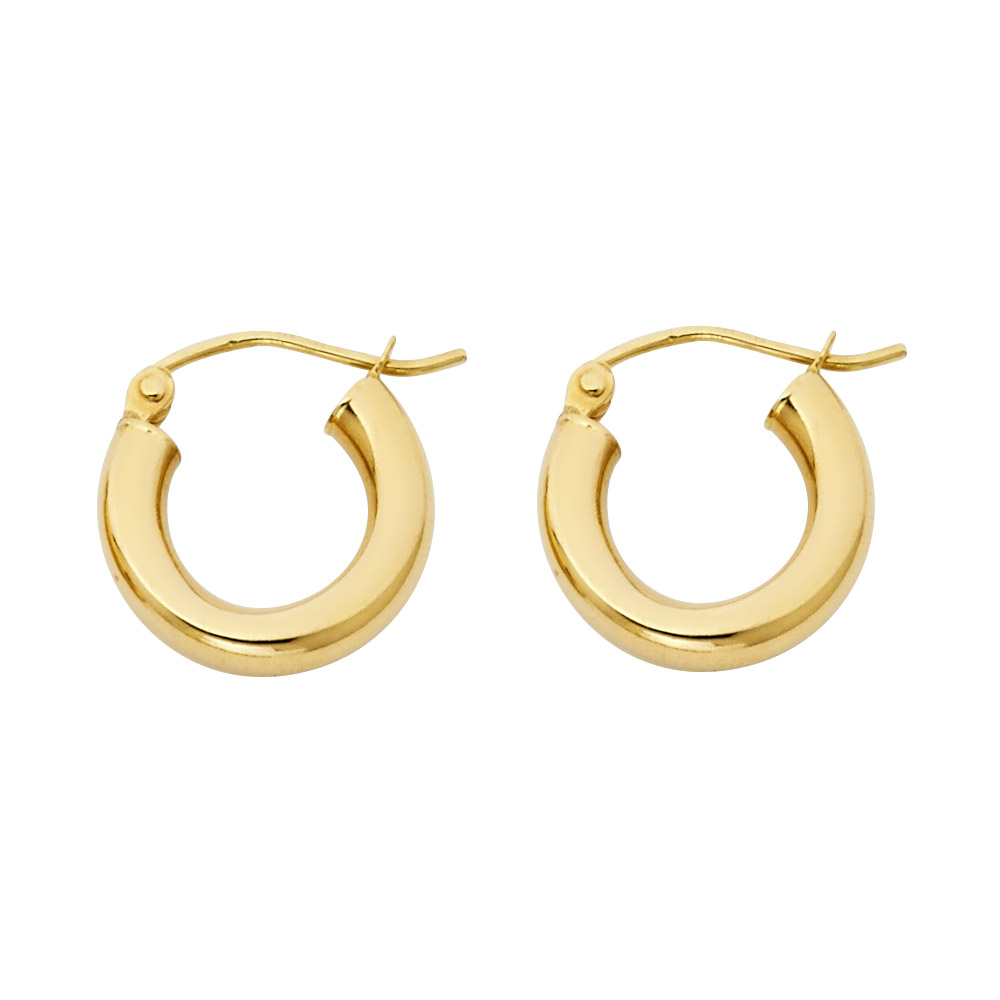 Lady's Yellow 14 Karat Plain Hoop Earrings Length 15 Finish: Polished