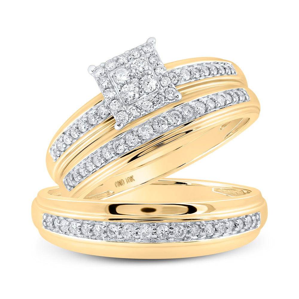 Lady's Yellow 10 Karat Wedding Set trio Size 7 0.50tw Round Diamonds Finish: High polish