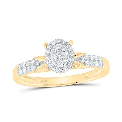 Lady's Yellow 10 Karat Oval single haloEngagement Ring = 0.25tw Round
