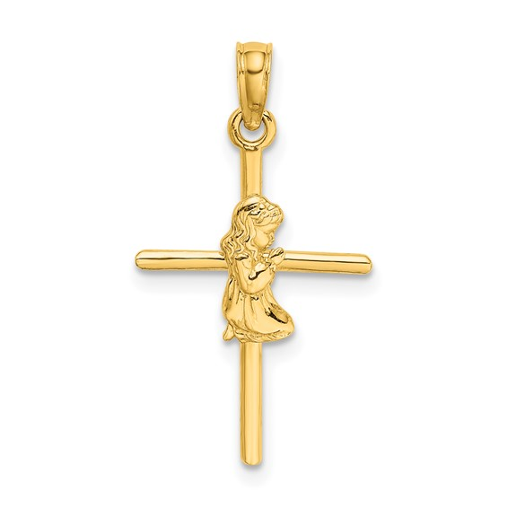 14 Karat Praying girl cross Hollow Charm Length 24.8 Color: Yellow