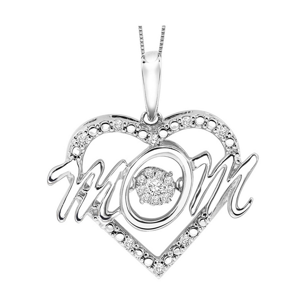 Sterling Silver Mom Diamond Heart Necklace