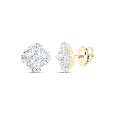 Lady's Yellow 10 Karat Clover Earrings = 0.50tw Round Diamonds Finish: