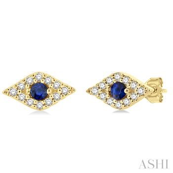 Lady's 10 Karat Evil eye Earrings 2= Round Sapphires
24=0.10tw Round I/J I1 Diamonds Color: Yellow