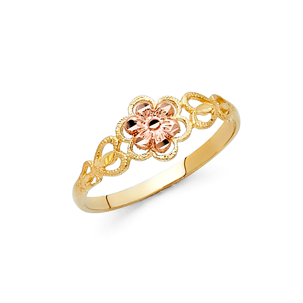 Lady's Two-Tone 14 Karat Fancy Flower Ring Length 7