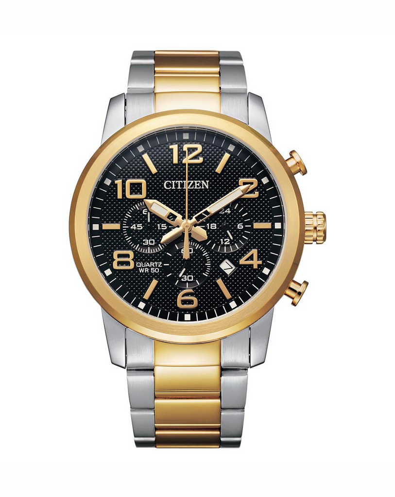 Watch Style: Chronograph
Metal: Stainless Steel
Color: Two-Tone
Finish: polished