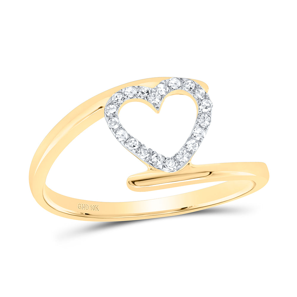 Lady's Yellow 10 Karat heart Fashion Ring Size 7 0.13tw Round Diamonds Finish: High polish