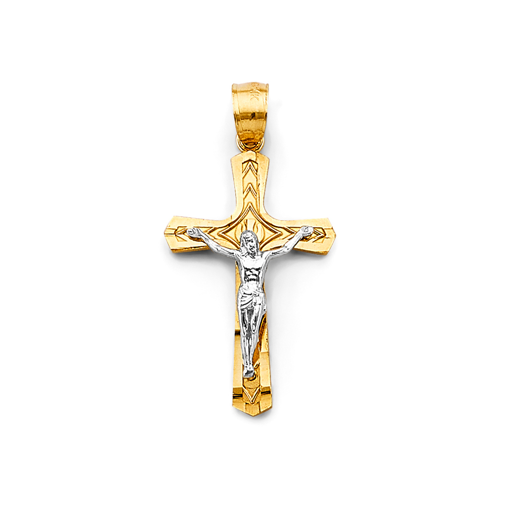 Two-Tone 14 Karat Crucifix Pendant Length: 28