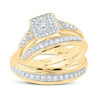 Lady's Yellow 10 Karat Wedding Set 0.875tw Round Diamonds Finish: Polished
Wedding: Trio