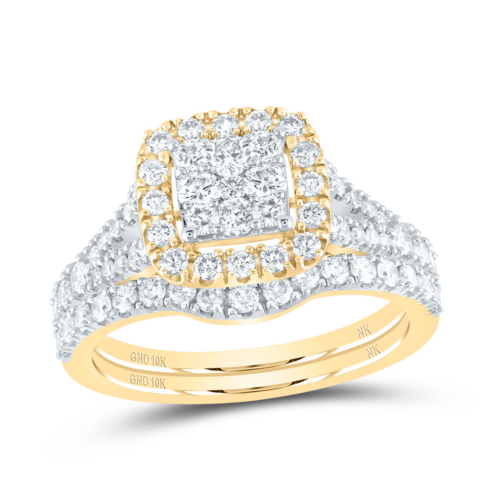 Lady's Yellow 10 Karat Wedding Set = 1.25tw Round Diamonds Finish: Pol