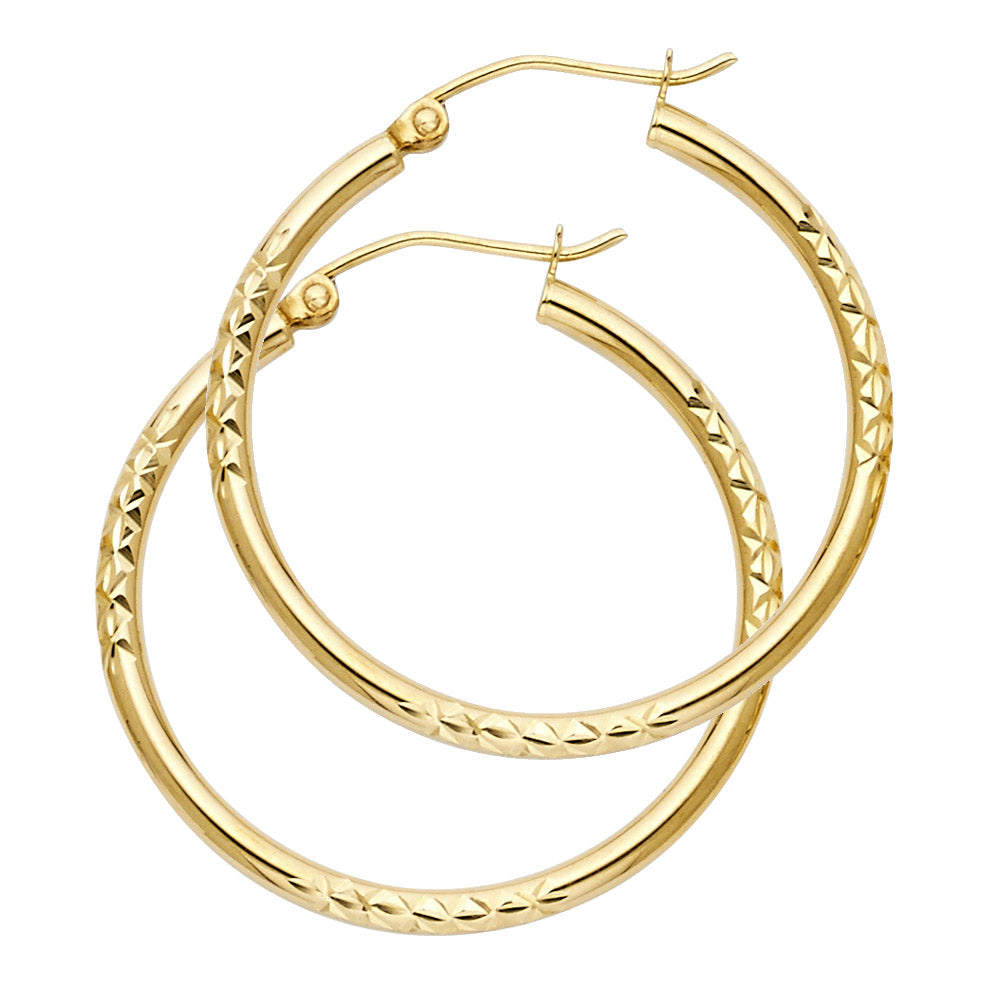 Lady's Yellow 14 Karat Diamond Cut Medium Hoop Earrings