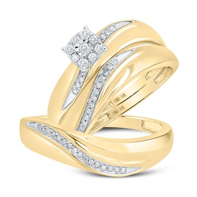 Lady's Yellow 10 Karat Wedding Set = 0.20tw Round Diamonds Finish: Pol