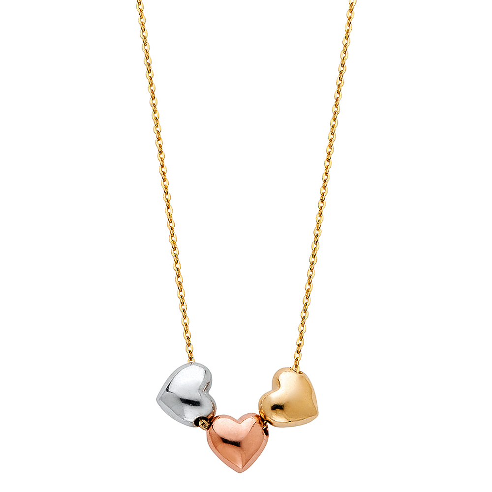 Lady's 14 Karat Necklace Style: 3 HeartS
Color: Three-tone
Length: 18"