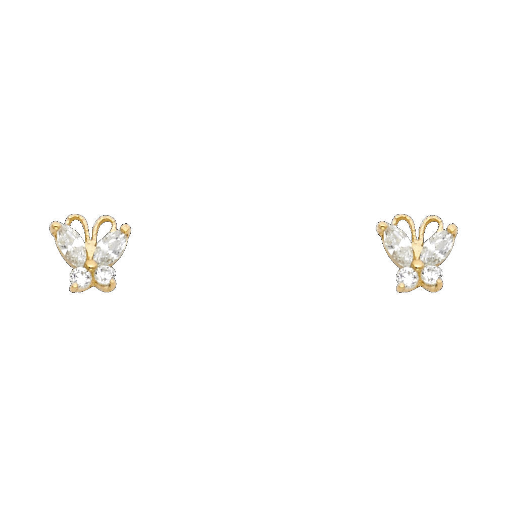 Lady's Yellow 14 Karat Stud Butterfly cz Earrings Length: 6.6