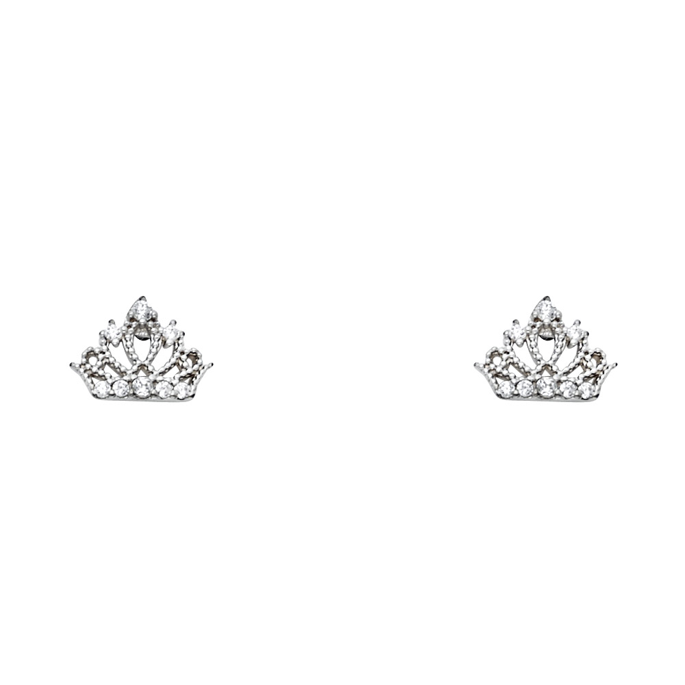 Lady's White 14 Karat Stud Crown Earrings Finish: Polished
Length: 5