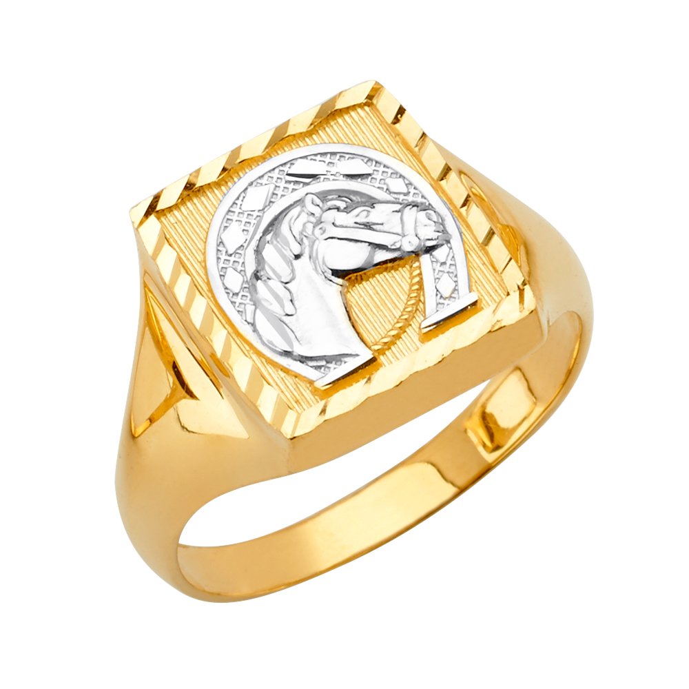 Gent's Two-Tone 14K Square DC Horse Shoe Ring