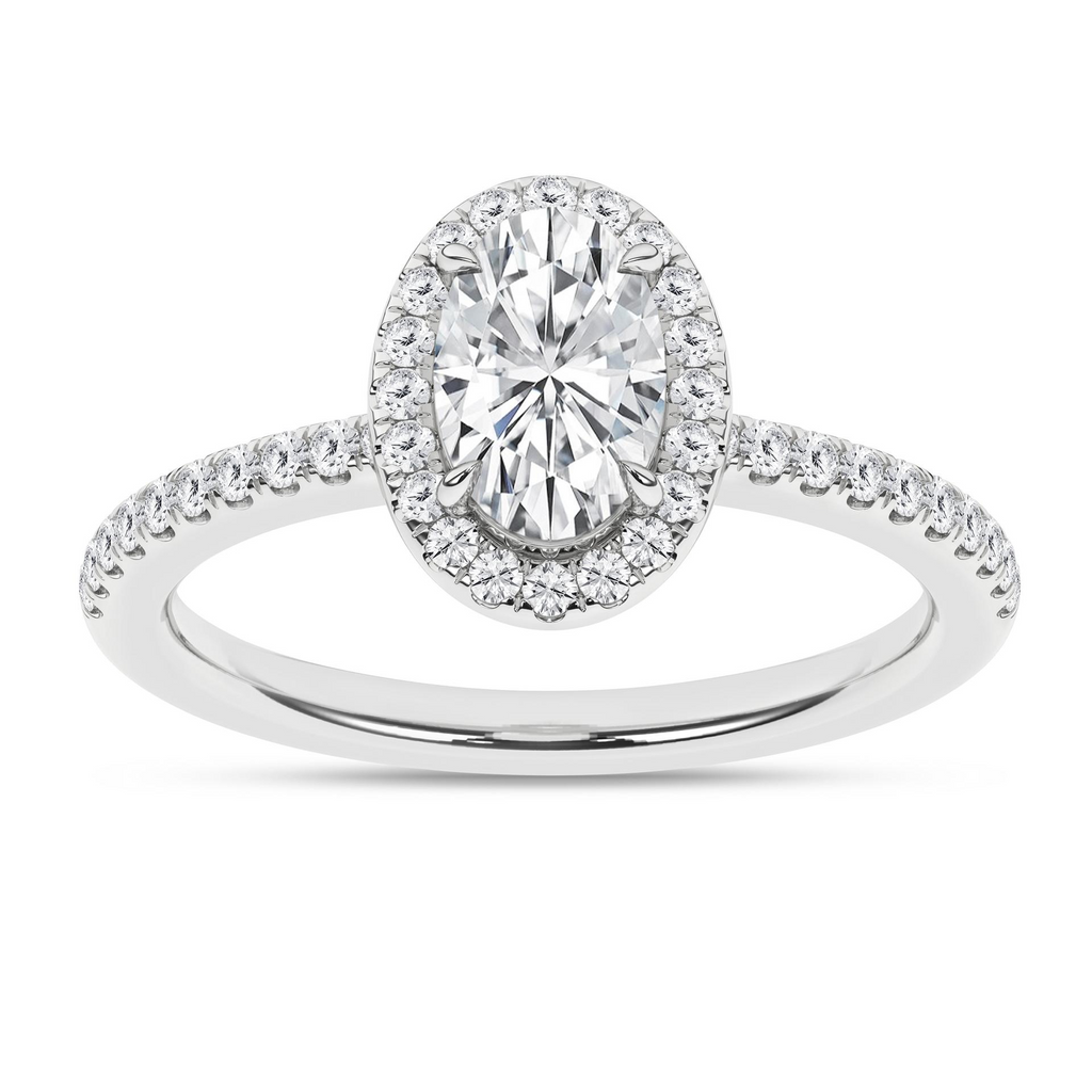 Lady's White 14 Karat Engagement Ring one = 1.07ct Oval F VS2 Lab Grown Diamond
40 = 0.26tw Round E/F VS2 Lab Grown Diamonds Style: Halo
Finish: polished
Gender: Ladies