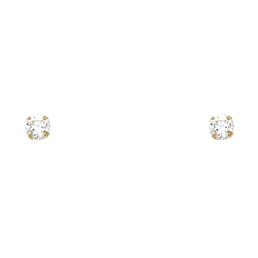 14KY 4mm Round CZ Stamping Stud Earrings (APR)