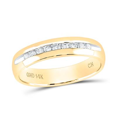 Yellow 14 Karat Men's Diamond accuset Wedding Band = 0.25tw Round Diam