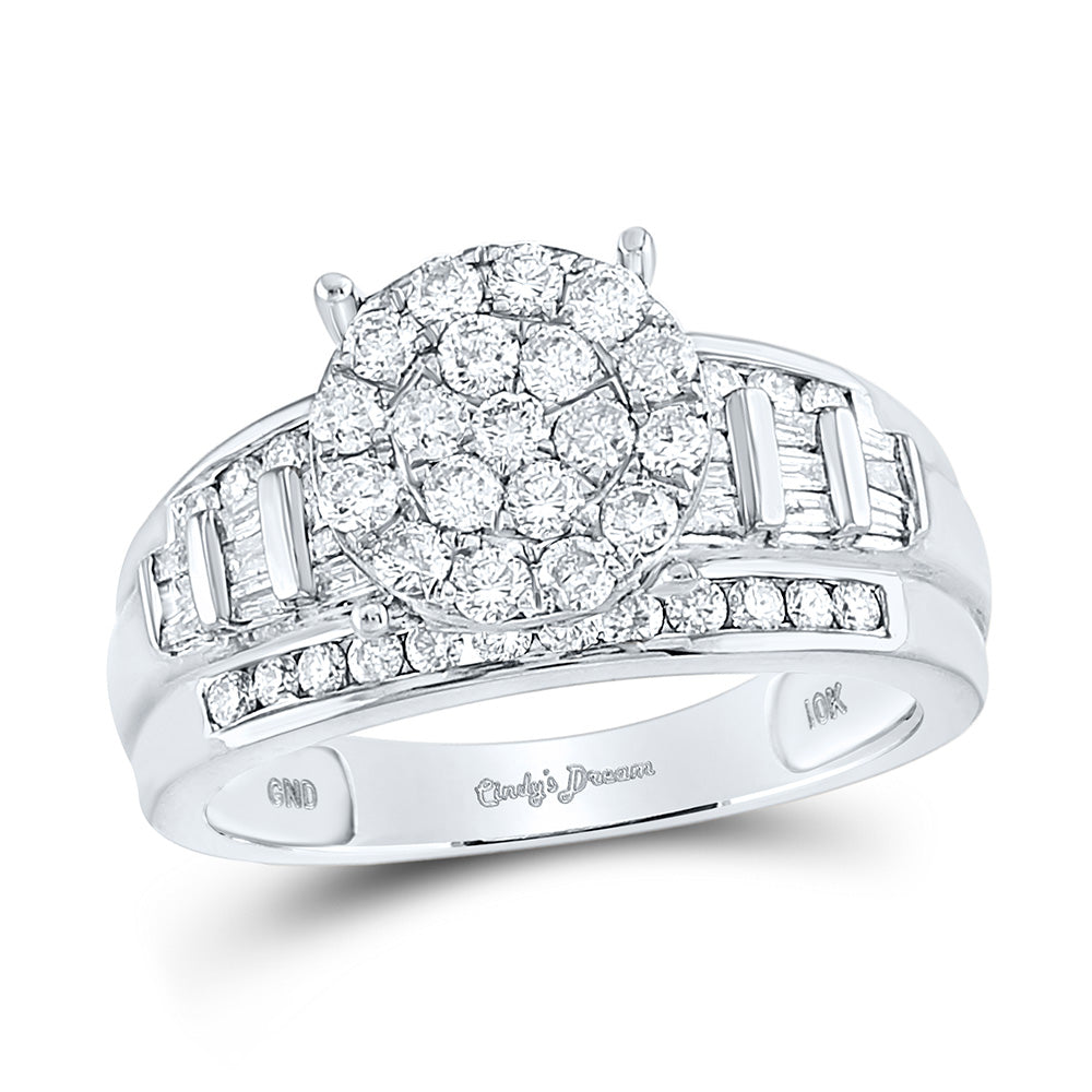 10kt White Gold Round Diamond Cluster Bridal Wedding Engagement Ring 1 Cttw