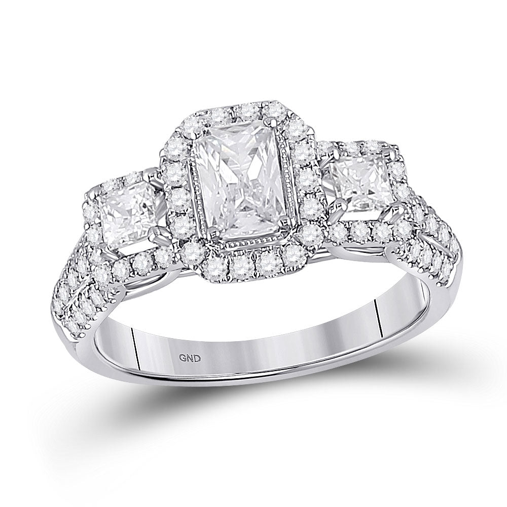 14kt White Gold Emerald Diamond 3-stone Bridal Wedding Engagement Ring 1-1/2 Cttw