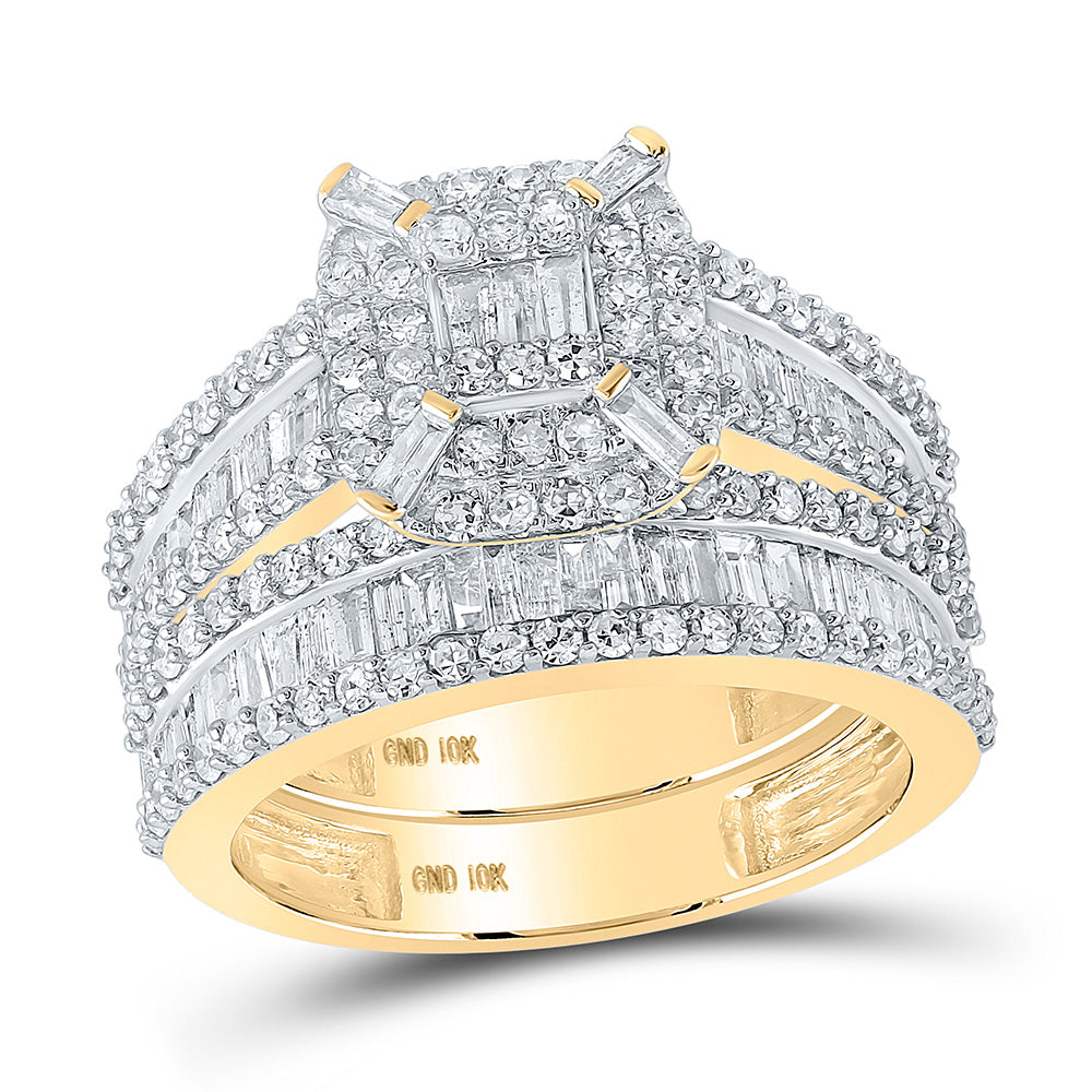 10kt Yellow Gold Baguette Diamond Halo Bridal Wedding Ring Band Set 1-3/4 Cttw