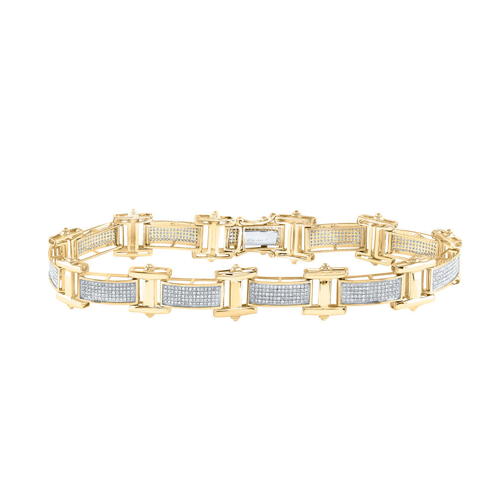 10kt Yellow Gold Mens Round Diamond Big Look Pave-set Fashion Bracelet 1-3/8 Cttw