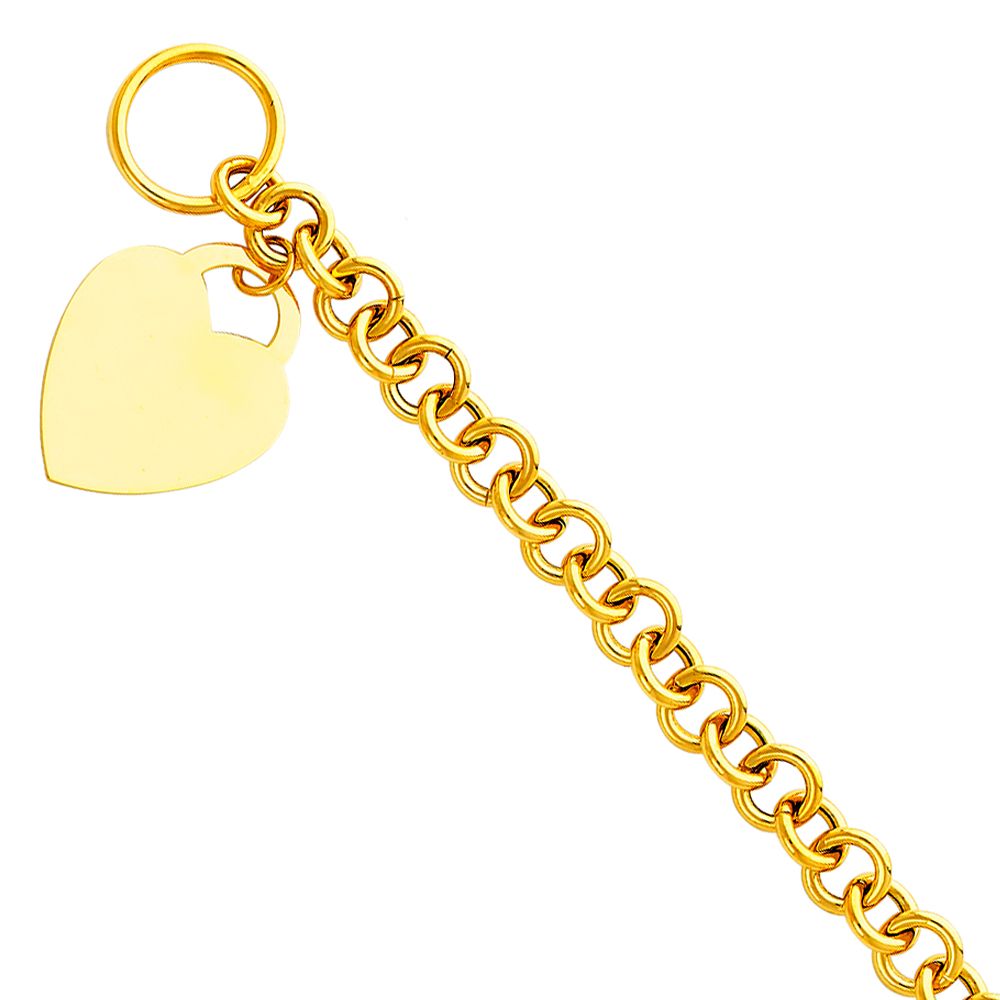 14KY Light Hollow Bracelet with Heart Pendant - 7.5