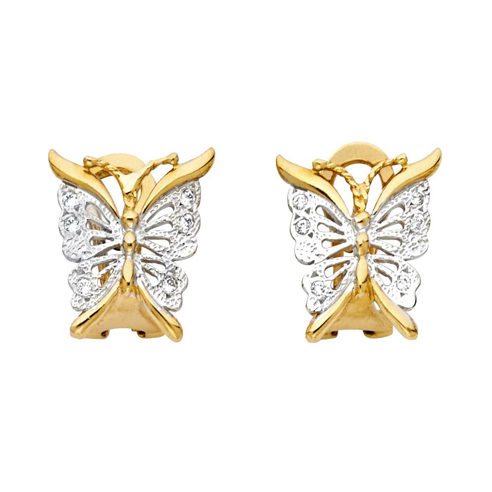 14K 2T Butterfly Earrings W/Clip Lock