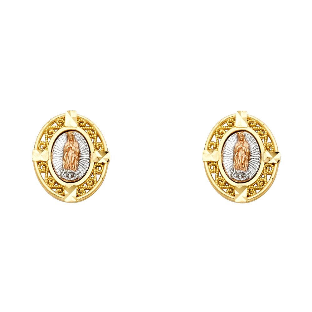 14K 3C Our Lady of Guadalupe Post Earrings