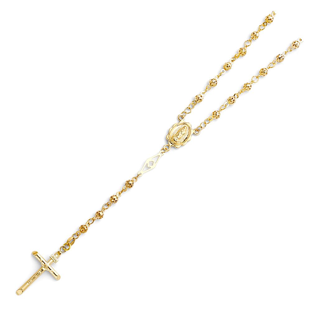 14KY 4mm Puff Ball Rosary Necklace - 26"