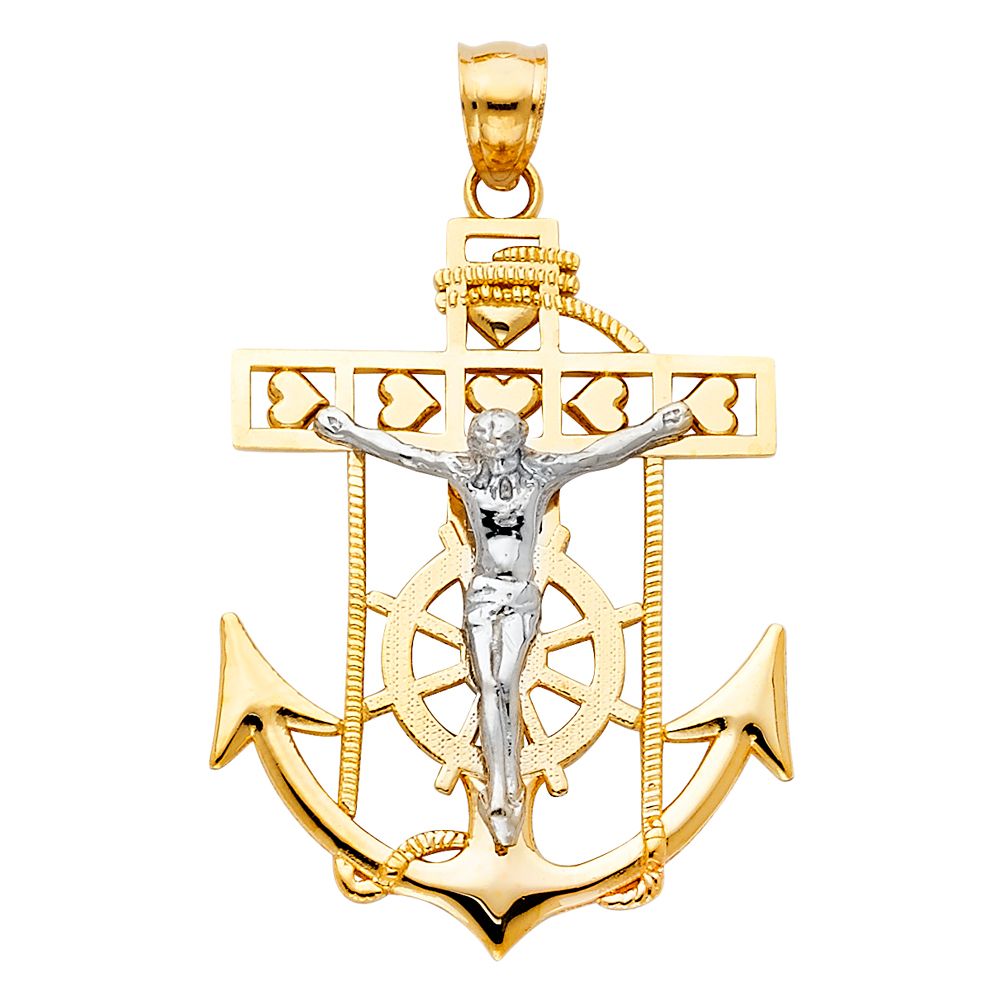 14K 2T Mariner Religious Crucifix Pendant