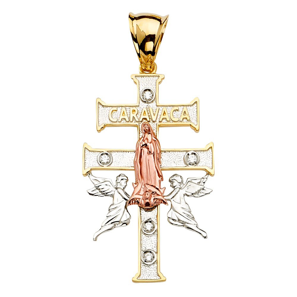 14K 3Color CZ Crucifix Cross Pendant