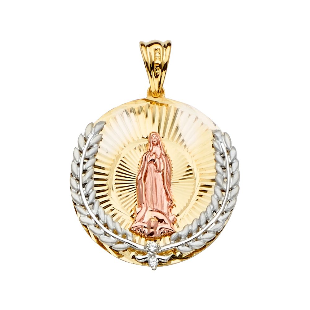 14K 3Color Guadalupe Medal Pendant