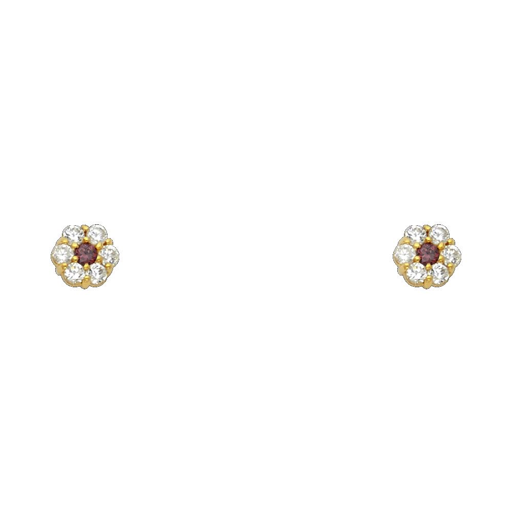 14KY Flower CZ Stud Earrings w/Screw (JUN)