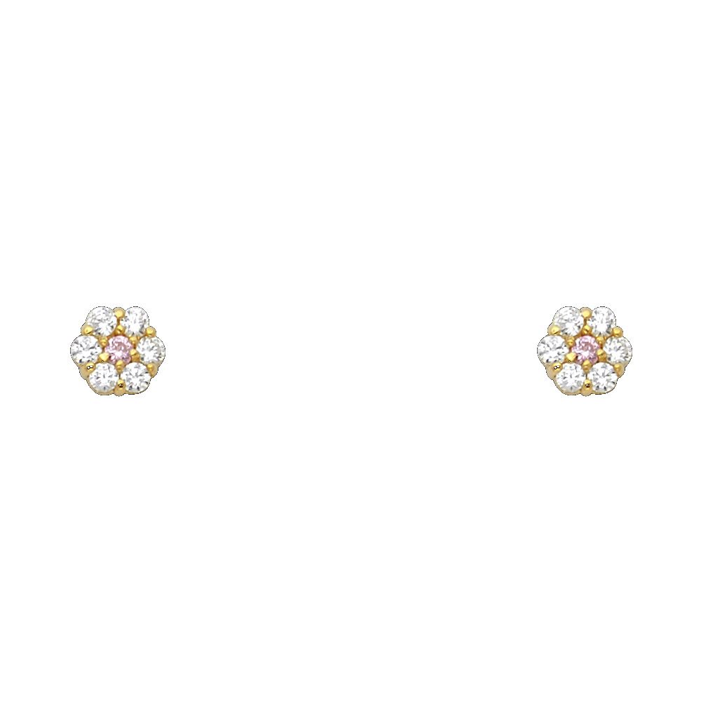 14KY Flower CZ Stud Earrings w/Screw (OCT)
