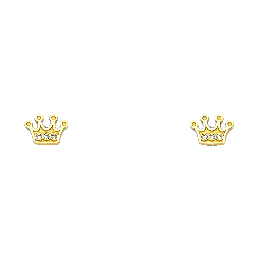 14KY CZ Crown Stud Earrings w/Screw