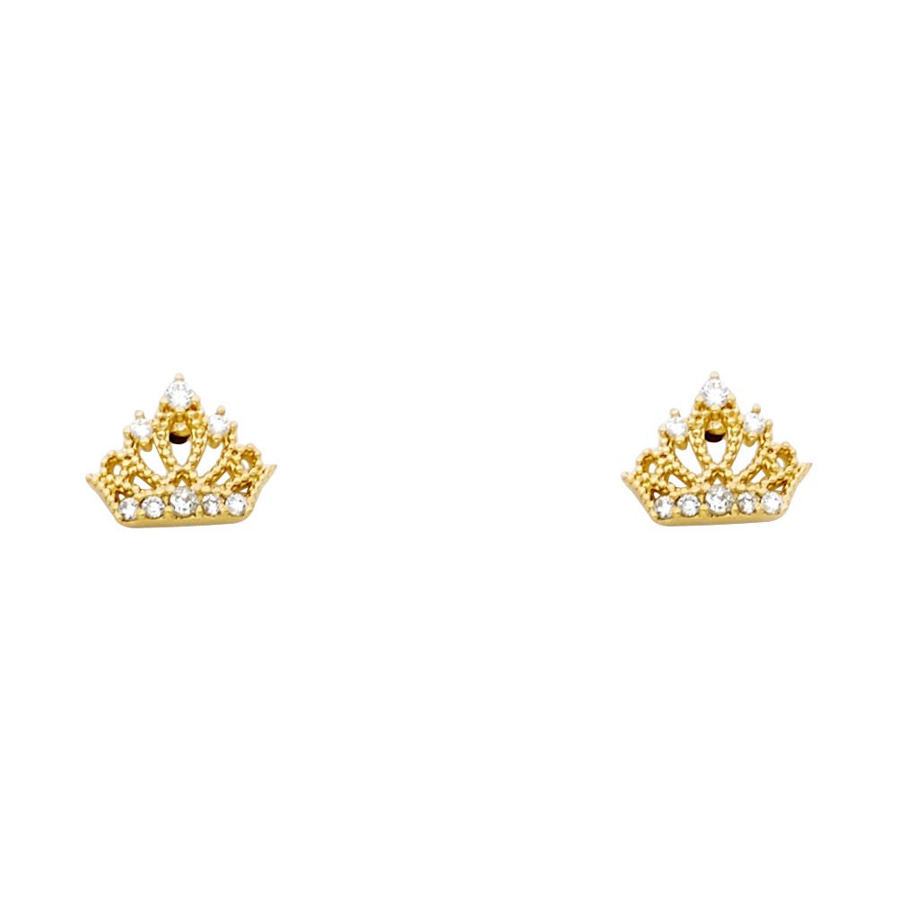 14KY Crown CZ Stud Earrings w/Screw
